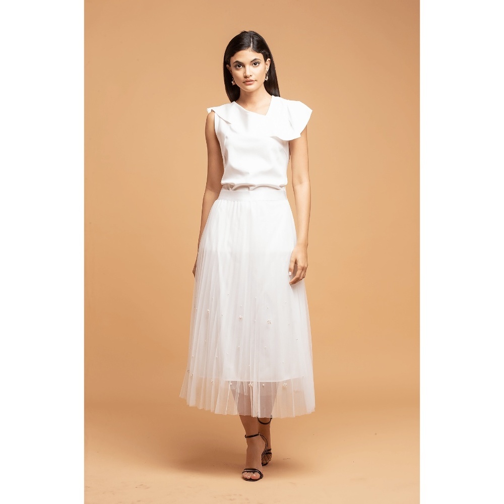 Eva Franco Sheer White Midi Skirt